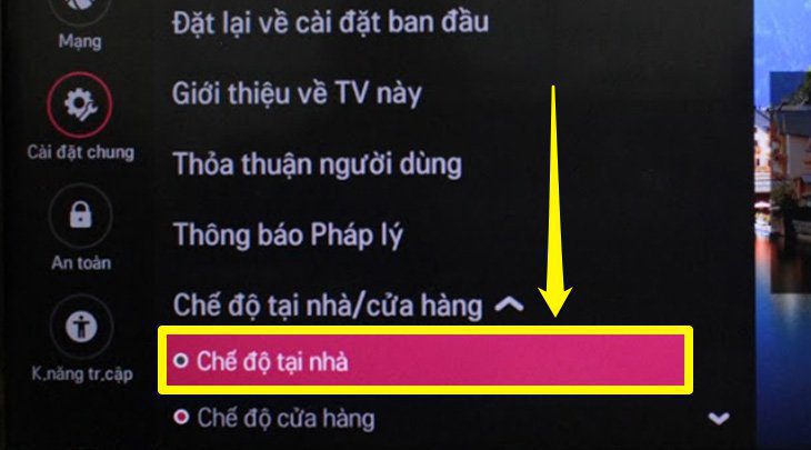Chọn Chế độ tại nhà là xong.
