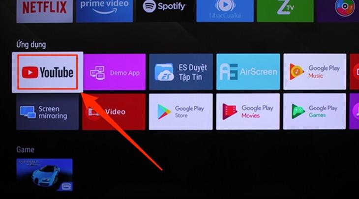 Bước 7: Bạn tìm đến mục "Ứng dụng" có trên tivi và chọn Youtube.