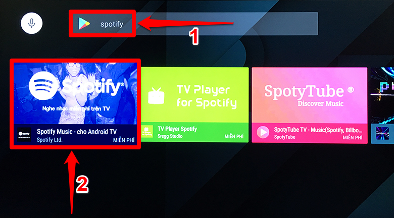 Vào công cụ tìm kiếm của cửa hàng trên Smart TV Toshiba và tìm ứng dụng Spotify
