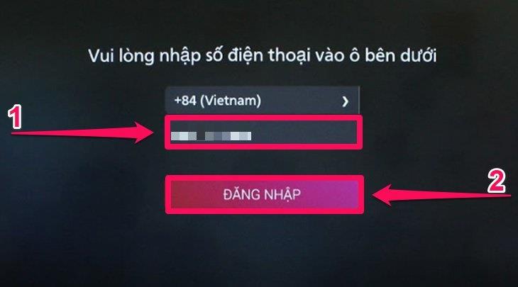 Nhập “Số điện thoại” mà bạn dùng làm tài khoản vào khung (1) và nhấn “ĐĂNG NHẬP” (2).
