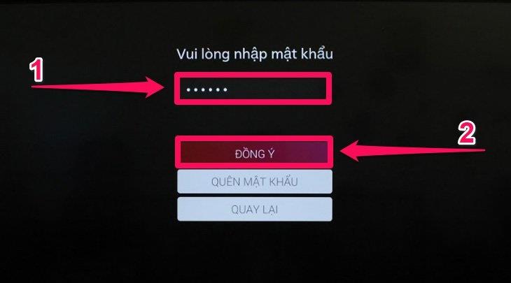 Nhập “Mật khẩu” (1) và nhấn “ĐỒNG Ý” (2) là đăng nhập ứng dụng thành công.