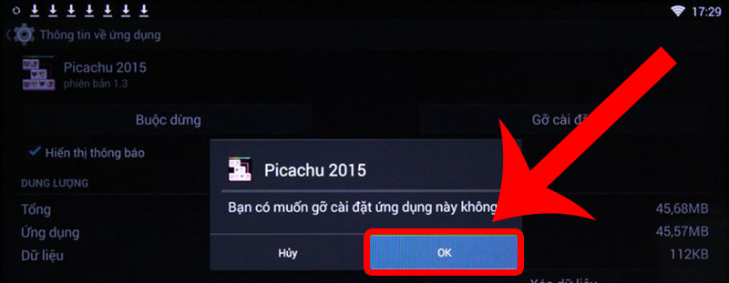 Xác nhận việc xóa ứng dụng