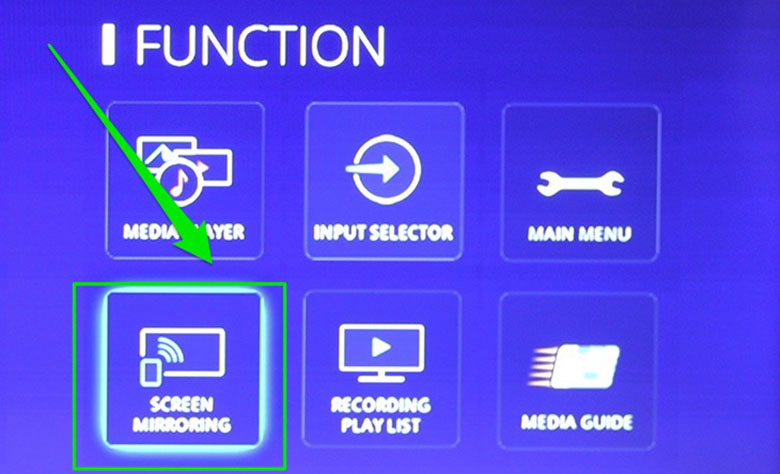 Chọn mục FUNCTION - Kết nối điện thoại với tivi Toshiba