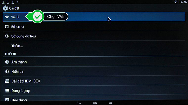 Chọn tiếp mục Wifi