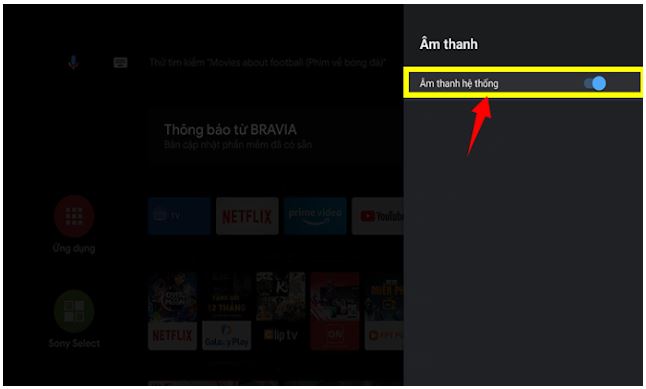 Mở hoặc tắt Âm thanh hệ thống