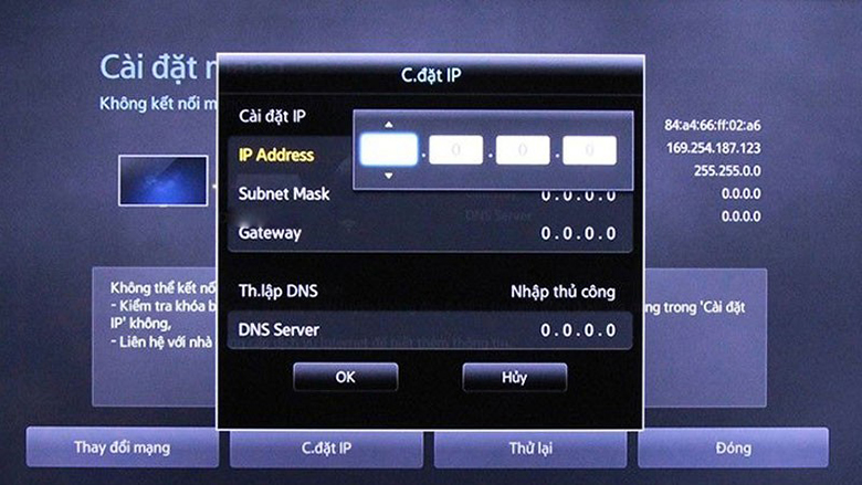 Kiểm tra cài đặt IP trên tivi