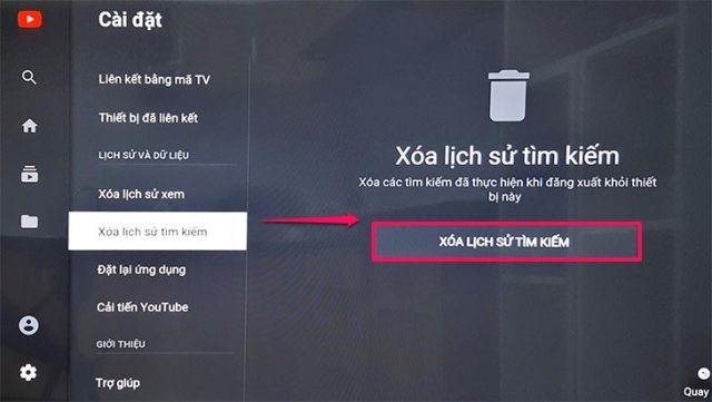 Bạn chọn vào Xóa lịch sử tìm kiếm để có thể xóa đi các tìm kiếm đã thực hiện.