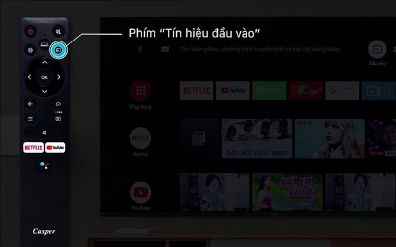 Phím chọn tín hiệu đầu vào trên remote tivi Casper