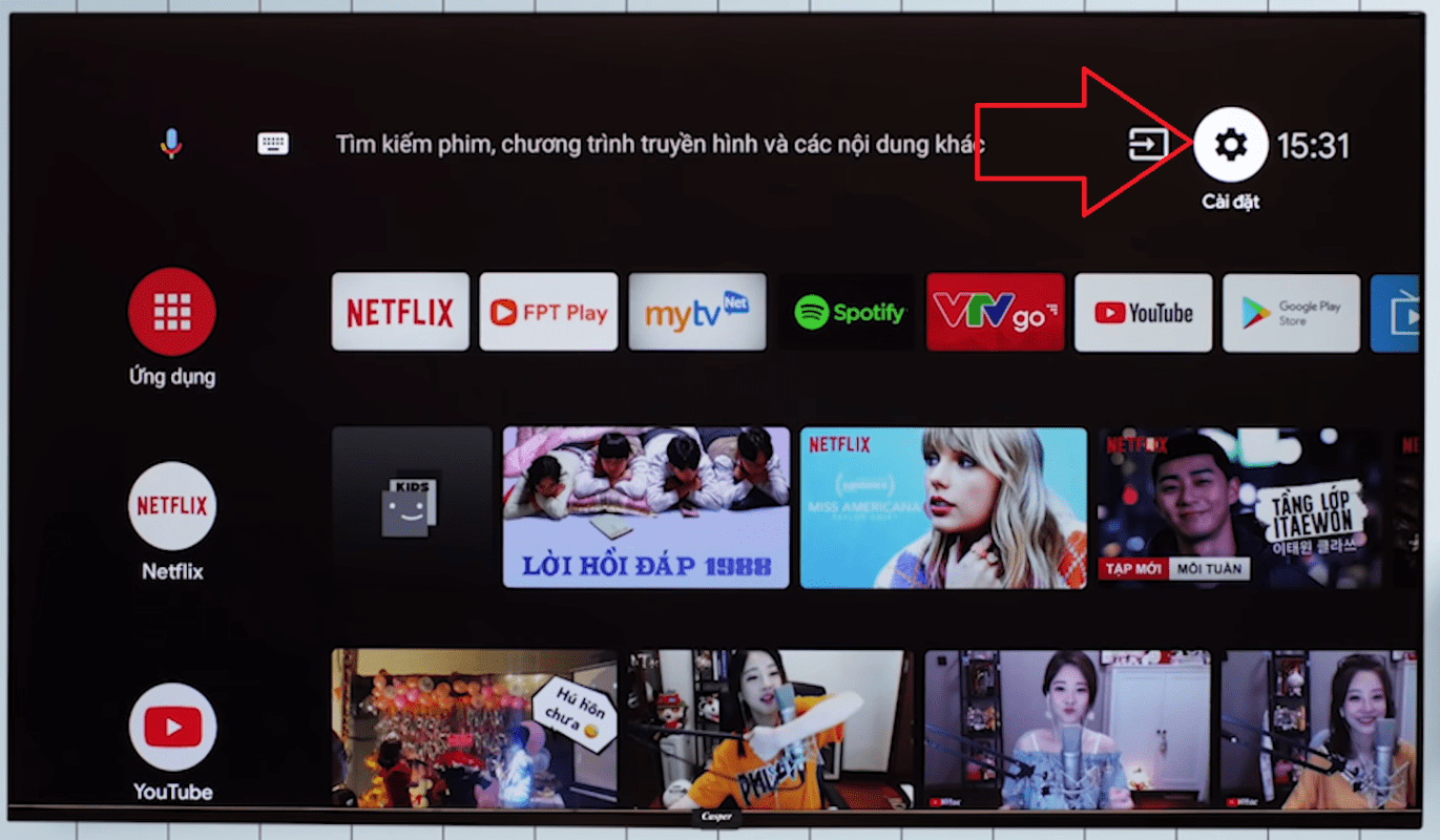 Mở tivi và chọn Cài đặt