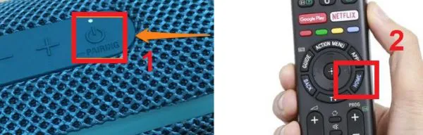Nhấn nút Pairing hoặc nút kết nối trên loa
