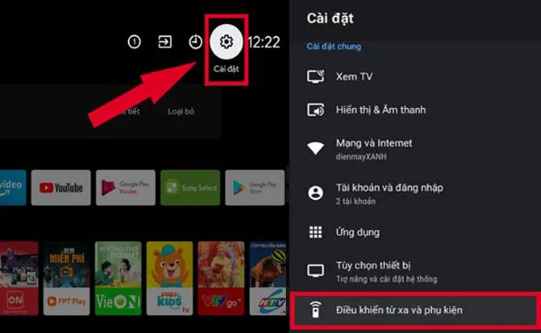 Vào phần cài đặt