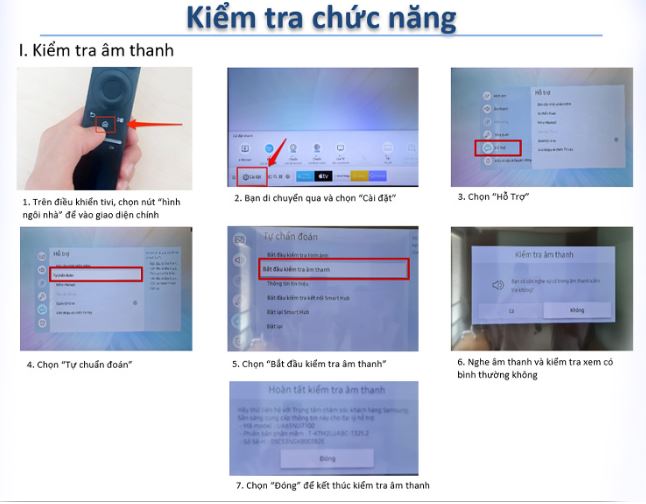 Kiểm tra âm thanh trên tivi qua tính năng tự chuẩn đoán