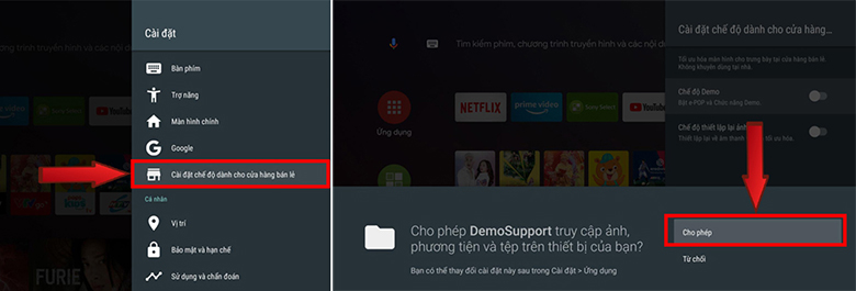 chọn “Cài đặt chế độ dành cho cửa hàng bán lẻ”/“Retail mode settings”