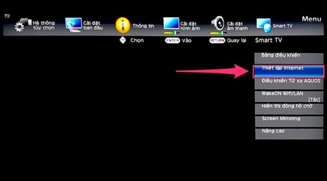 Chọn mục "Thiết lập Internet"