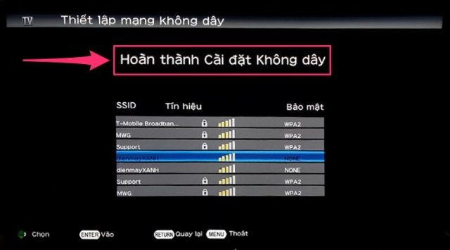 hoàn thành kết nối tivi Sharp với wifi