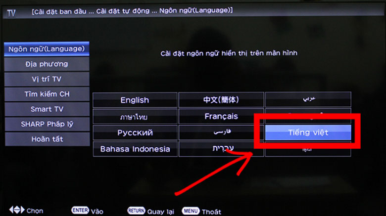 Cài đặt ngôn ngữ