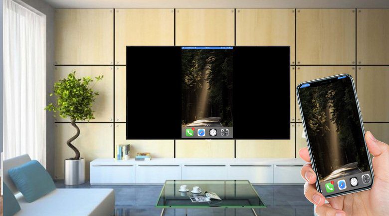 Màn hình iPhone đang được chiếu lên tivi Sharp