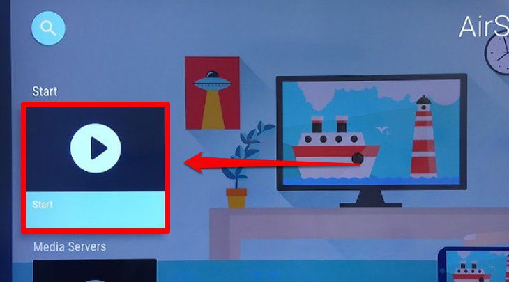 Chọn mục "Start" để tivi Sharp chuẩn bị kết nối với điện thoại