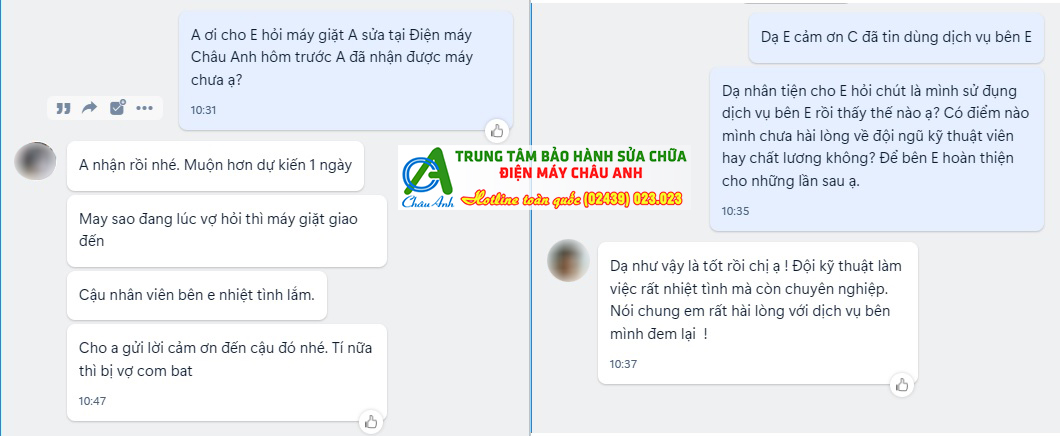 Feedback của khách hàng về Chất Lượng Dịch Vụ Sửa Máy giặt