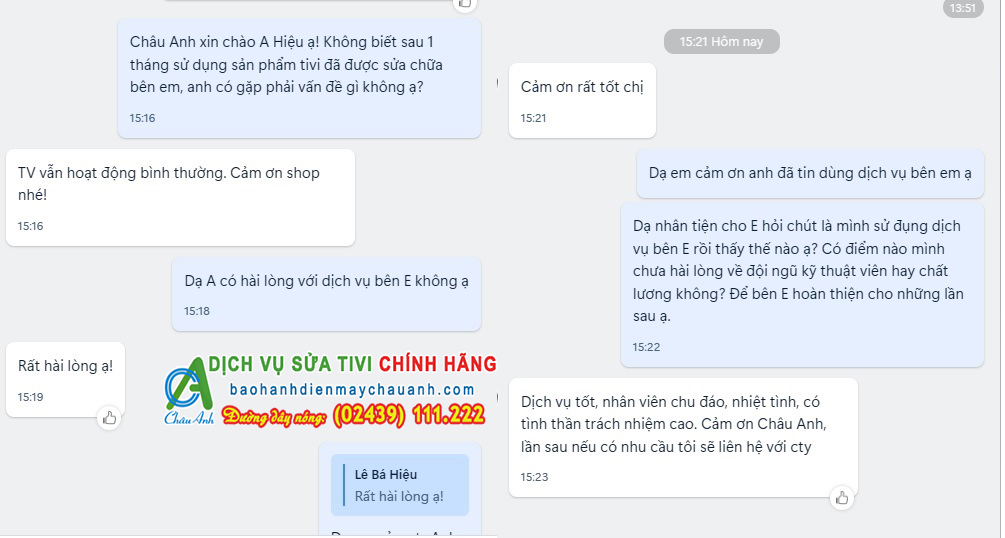 Phản hồi của khách hàng về Chất Lượng Dịch Vụ Sửa Tivi