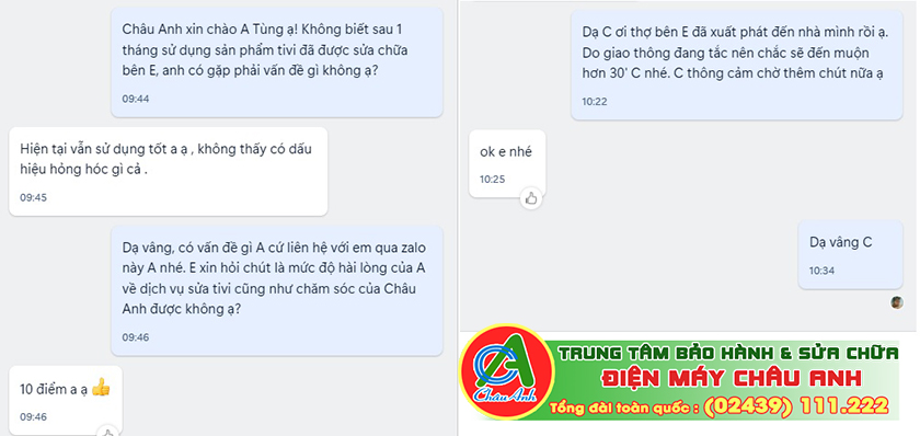 Nhận xét khách hàng sau khi sử dụng dịch vụ sửa Tivi của Điện máy Châu Anh
