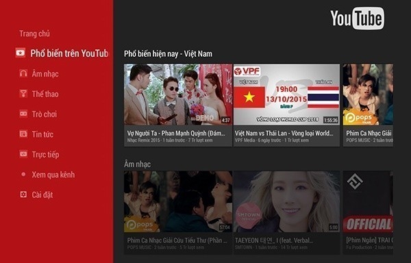 Giao diện Youtube trên Tivi Xiaomi