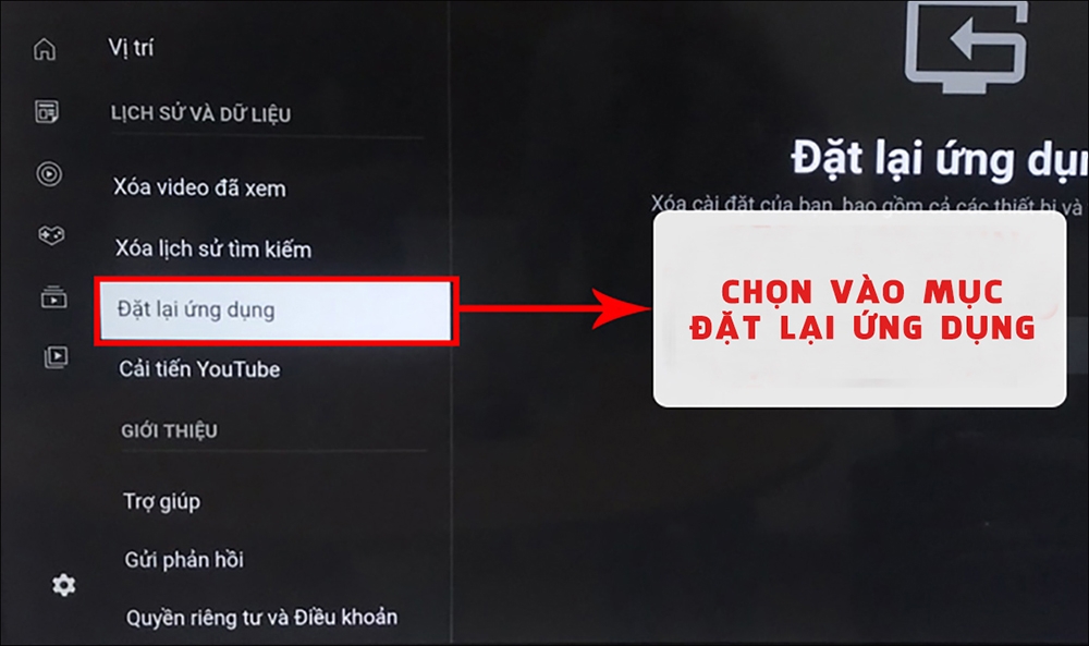 chọn vào mục Đặt lại ứng dụng