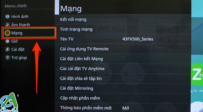 Bảng Menu của tivi Panasonic