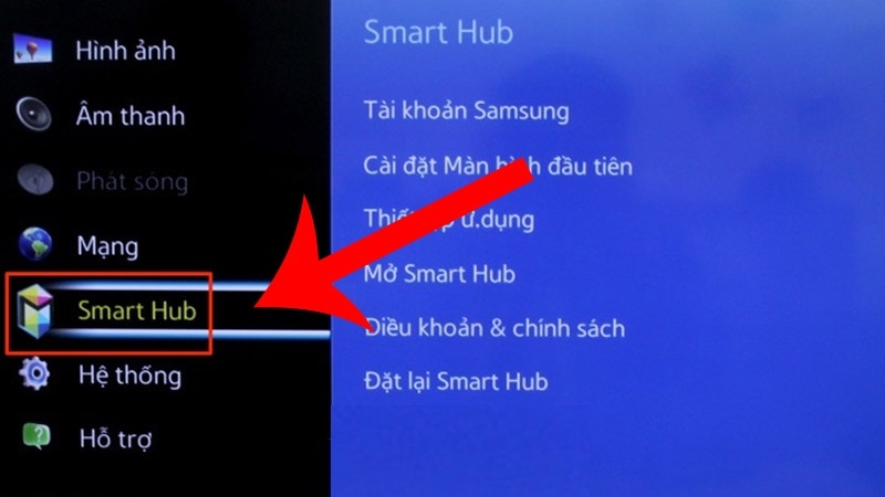 Tìm kiếm mục Smart Hub và thực hiện đặt lại Smart Hub