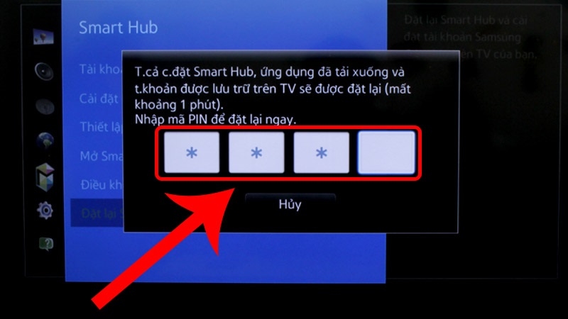 Nhập mã pin để kích hoạt quá trình đặt lại Smart Hub