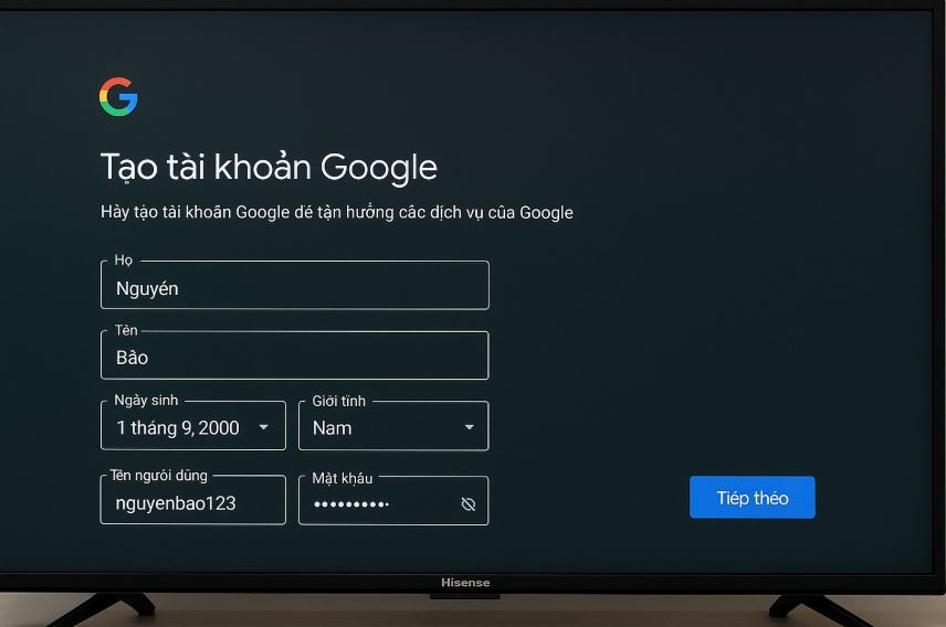 Cách tạo tài khoản Google trên tivi Hisense