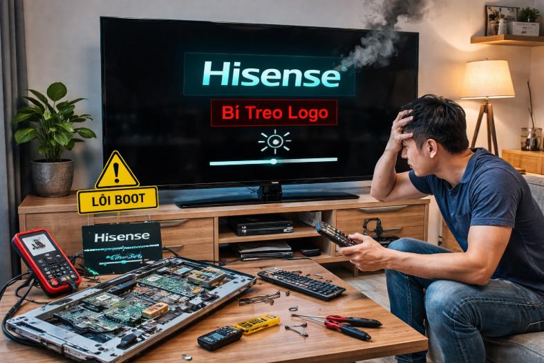 Tivi Hisense bị treo logo